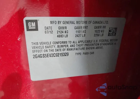 2012 Buick Regal Turbo - Premium 1 z USA, uszkodzony, nr VIN 2G4GS5EV2C9215329